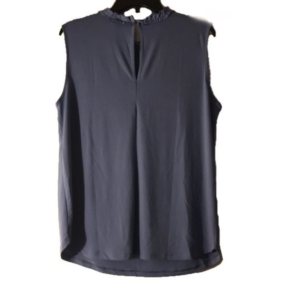 Ann Taylor Ruffle Mock Neck Shell Blouse Top Blue Size L - Picture 2 of 2